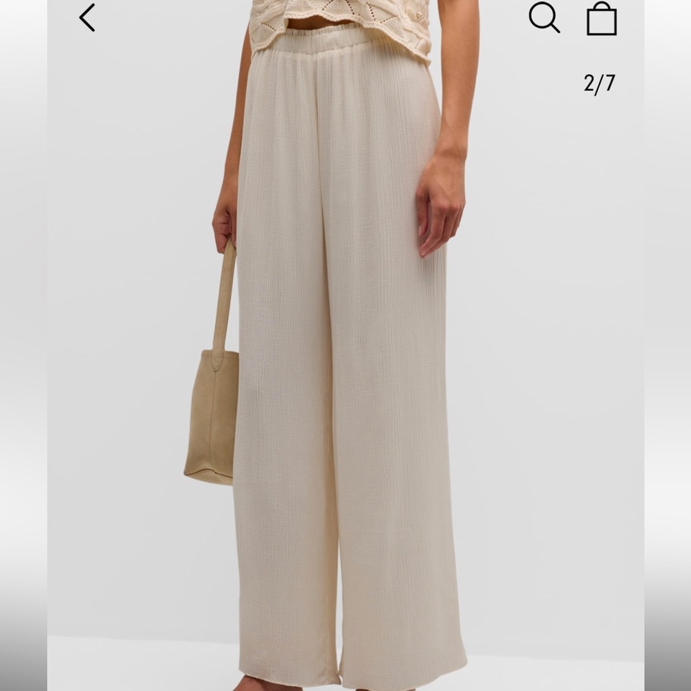 La Ligne Aria Elastic Cream Ivory Wide Leg Crinkle Pant size XXS